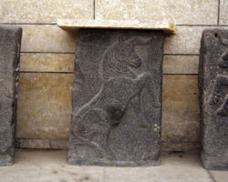 Three carved orthostat reliefs. Tell Halaf (Syria). Basalt. 10th-9th c. BCE. Aleppo Museum, Syria. Photograph by Marian Feldman