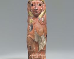Gilded and painted hippopotamus ivory furniture support in the form of a female sphinx. Probably Acemhoyuk (Turkey). Middle Bronze Age, 18th century BCE. Height 12.5 cm; width 9.9 cm. The Metropolitan Museum of Art, New York, Gift of George D. Pratt, 1932 32.161.47.